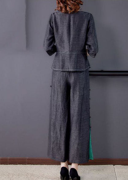 Black Asymmetrical Patchwork Wrinkled Silk Two Piece Suit Set Summer