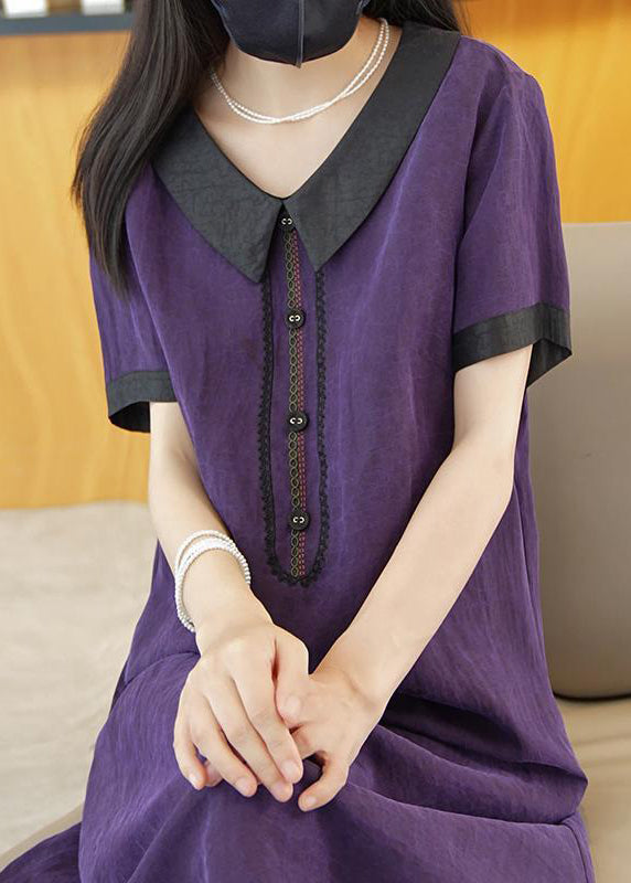 Purple Patchwork Silk Long Dress Summer