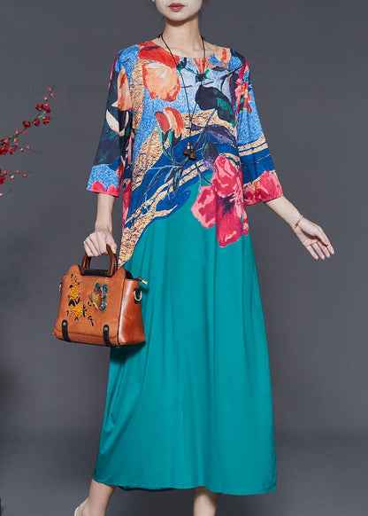 Green Oversized Print Silk Maxi Dresses Summer