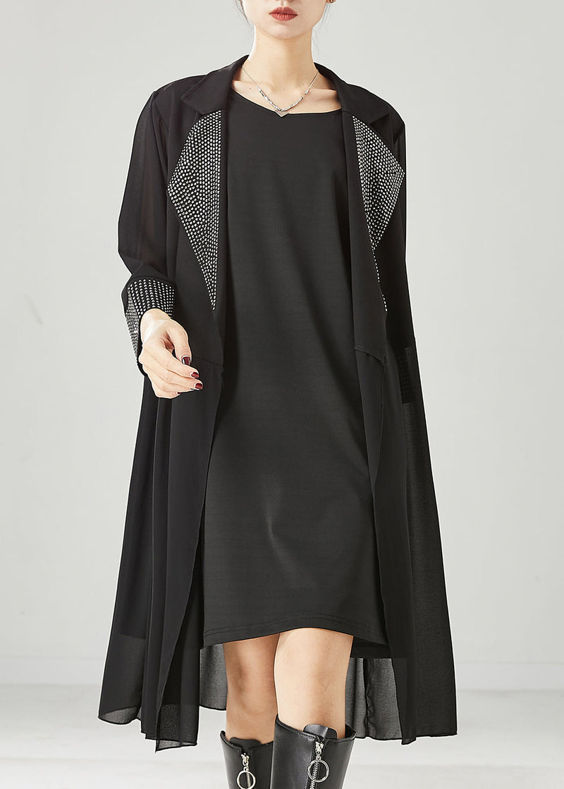 Black Oversized Rivet Chiffon Two Pieces Set Spring