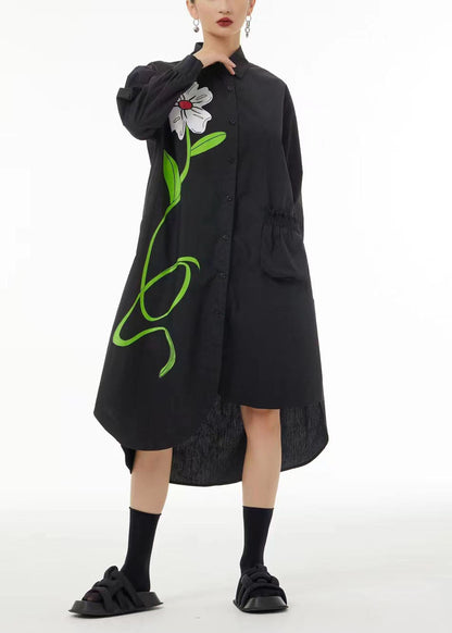 Stylish Black Asymmetrical Pocket Cotton Vacation Dresses Spring