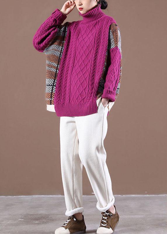 Natural Rose Patchwork High Neck Fall Knit Sweater