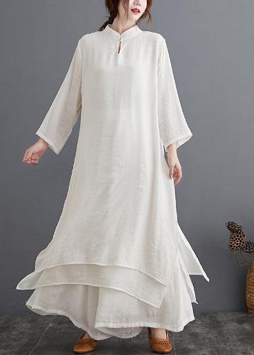 Slim Suit Large Medium Length Dress Wide Leg Pants White Two Piece Suit