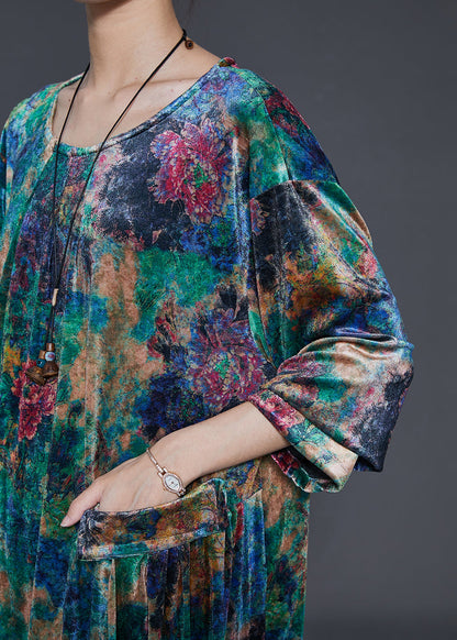 Green Oversized Tie Dye Silk Velour Dresses Summer