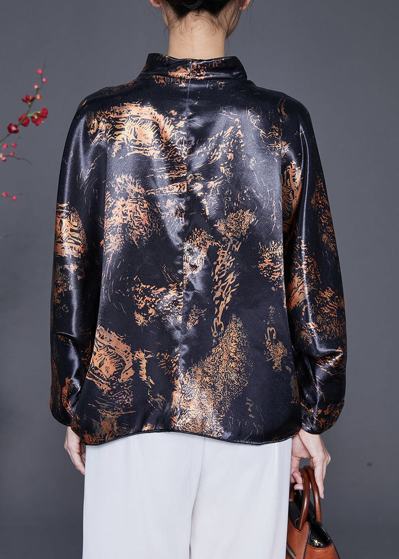 Black Tasseled Print Cotton Coats Fall