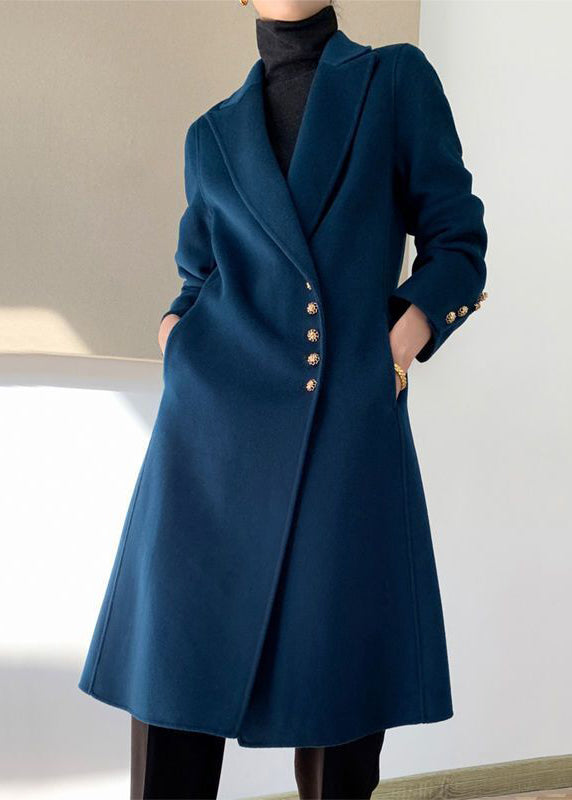 Navy Lapel Button Slim Fit Woolen Coats Fall