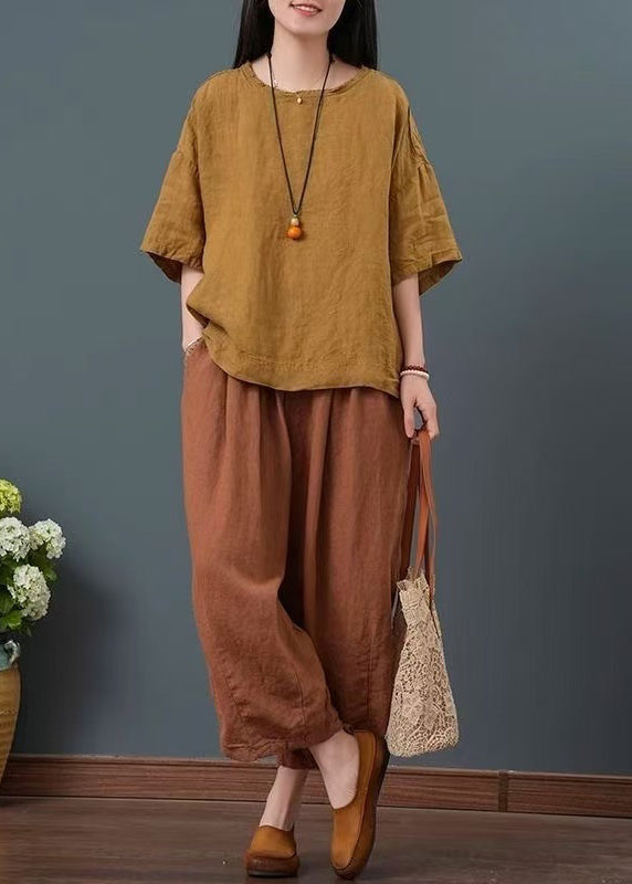 Yellow Oversized Linen Two Pieces Set Summer