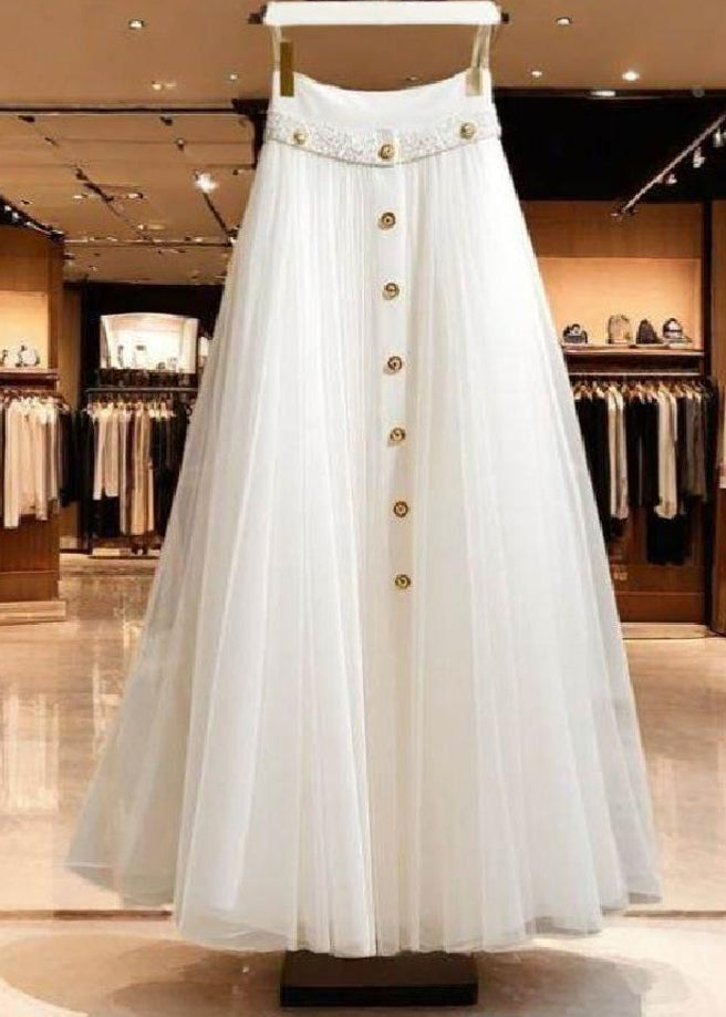 White High Waist Wrinkled Patchwork Tulle Skirt Fall