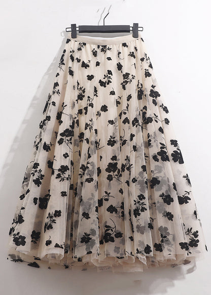 Apricot Wrinkled Loose Tulle Skirts High Waist Spring