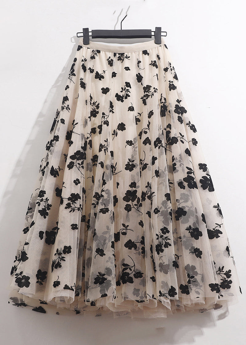 Apricot Wrinkled Loose Tulle Skirts High Waist Spring
