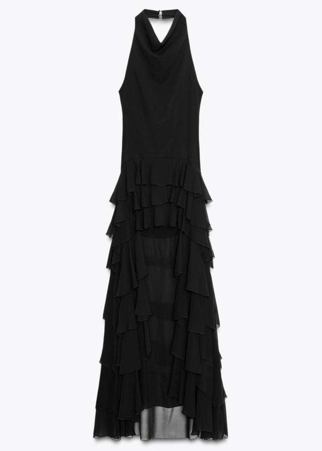 Black Ruffled Low High Design Chiffon Dresses Sleeveless