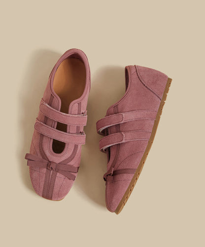 Rose Suede Splicing Flat Shoes for