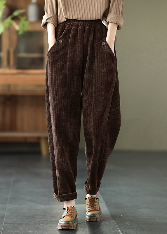 Chocolate Thick Button Pockets Straight Fall Pants
