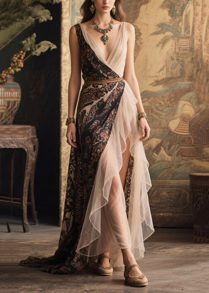 Boutique Colorblock Asymmetrical Patchwork Chiffon Dresses Summer