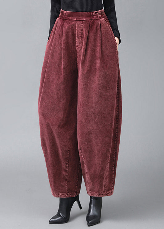 Mulberry Wrinkled Pockets Corduroy Lantern Pants Fall