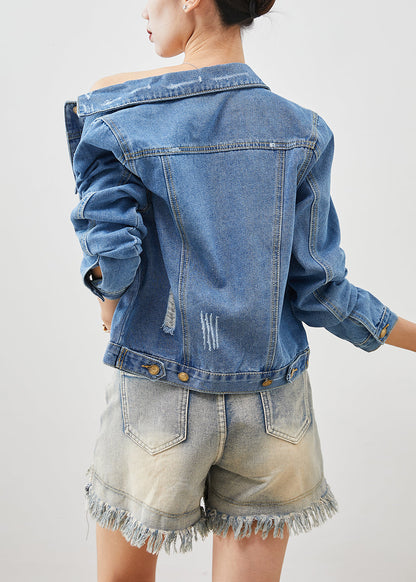 Denim Blue Silm Fit Cotton Coats Spring