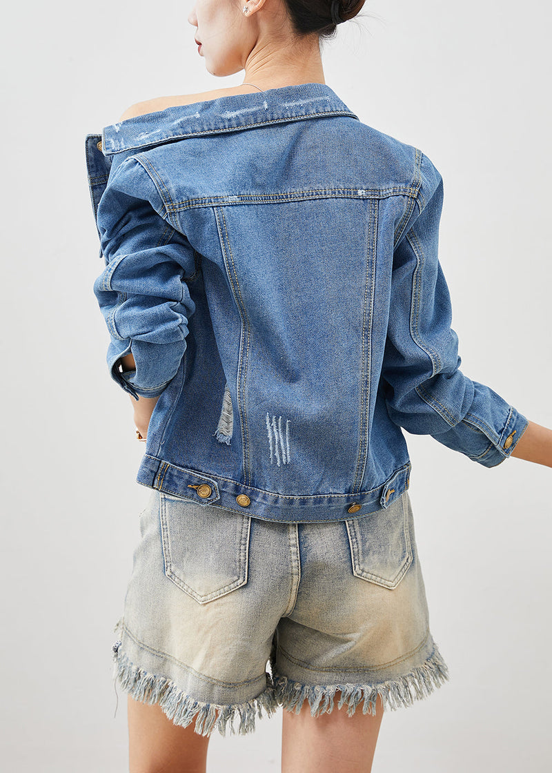 Denim Blue Silm Fit Cotton Coats Spring