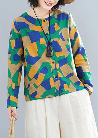 Diy Green Geometric Clothes for O Neck Button Down Clothing Tops