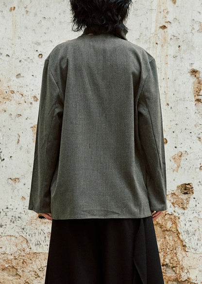 Grey Bow Button Shirt Long Sleeve