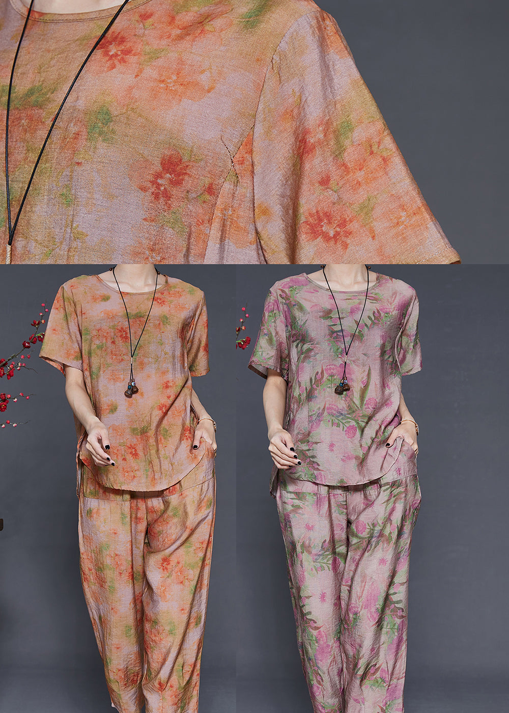 Purple Print Linen Two-piece Set Oversized Summer