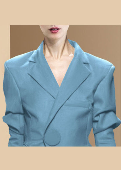 Formal Light Blue Button Peter Pan Collar Coats Long Sleeve