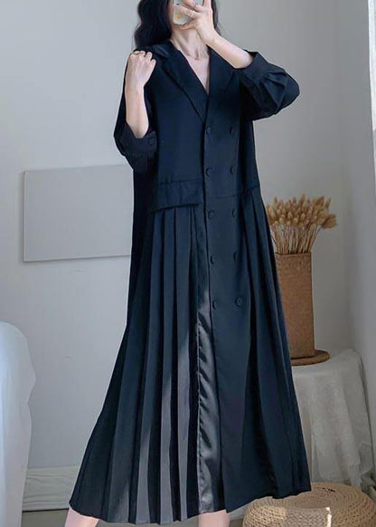 V Neck Cinched Summer Linen Black Dresses
