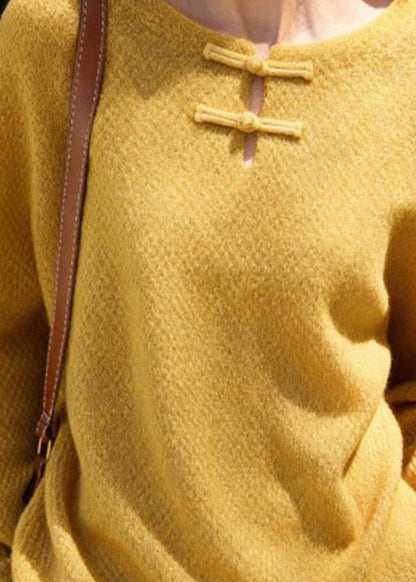 New Yellow Button Thick Cotton Knit Sweater Fall