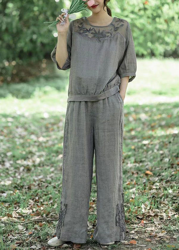 Black Embroideried Patchwork Linen Two Pieces Outfit Summer