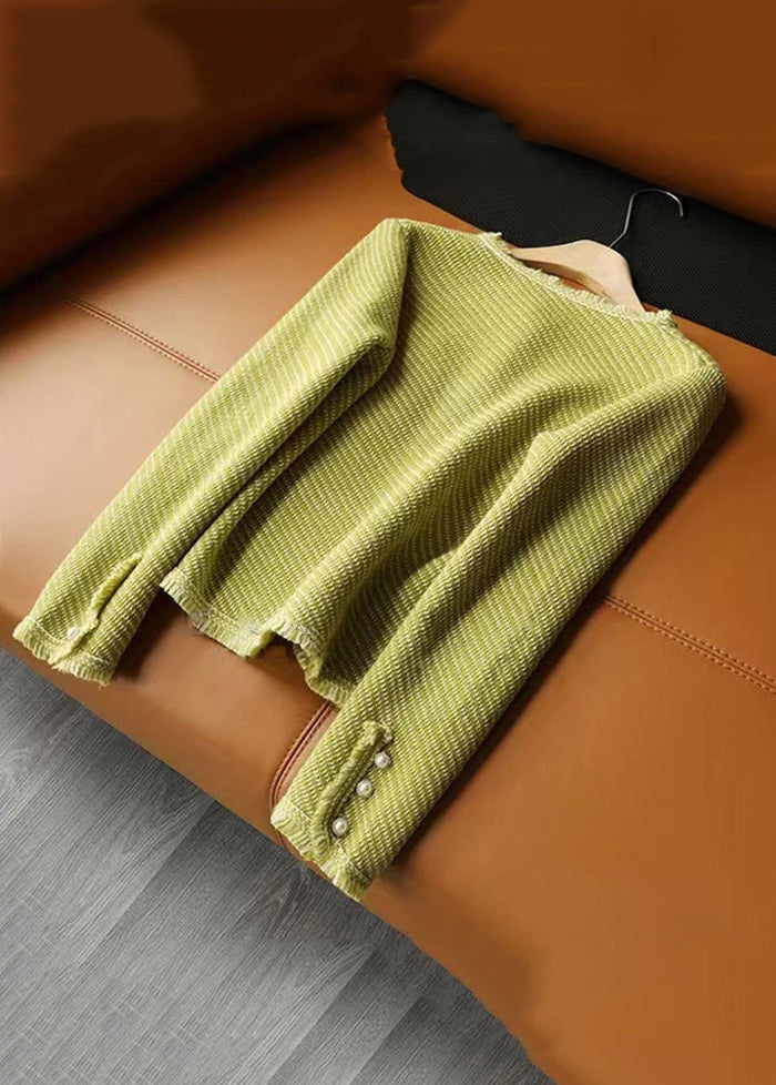 Green O Neck Button Patchwork Cotton Coats Fall