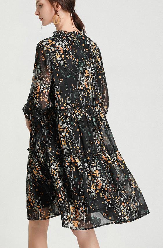 Black Yellow Print Bow Party Summer Chiffon Dress