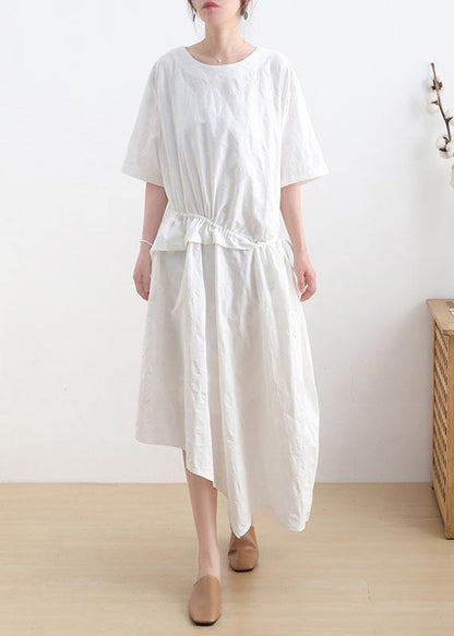 White Asymmetrical Design Maxi Summer Linen Dress