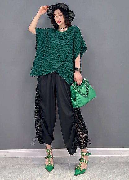 Green Asymmetrical Design Hollow Out Top and Crop Pant Two Piece Set Outfits Summer