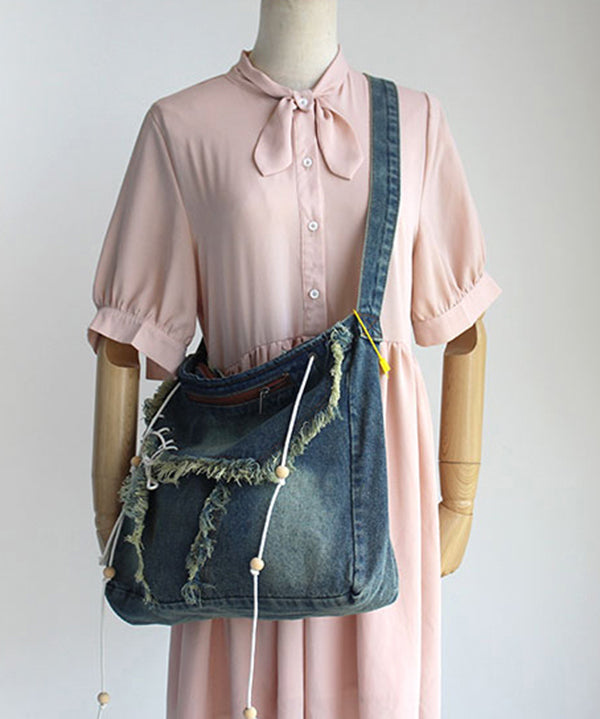 Blue Tassel Patchwork Denim Messenger Bag