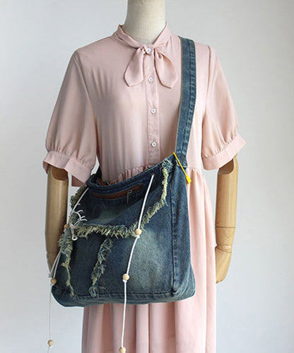 Blue Tassel Patchwork Denim Messenger Bag