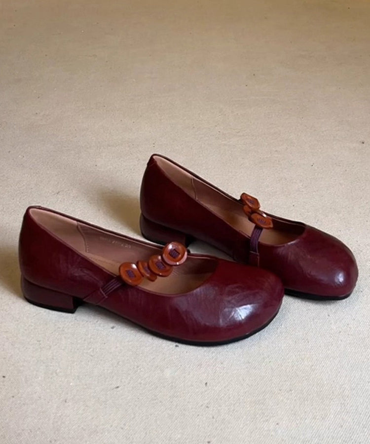 Red Faux Leather Splicing Flat Shoes for