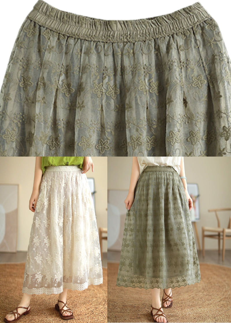 Green Elastic Waist Lace Patchwork Tulle a Line Skirt