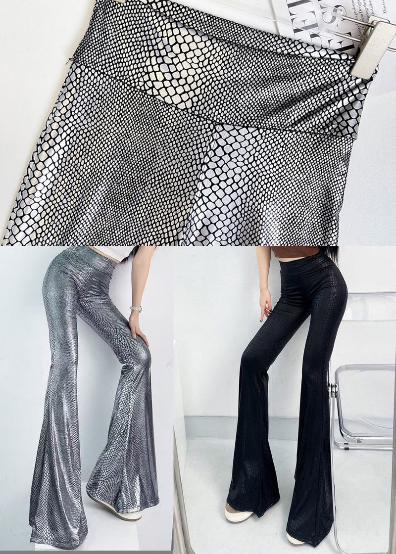 Silvery Snakeskin Pattern Tummy Control Flared Trousers Fall