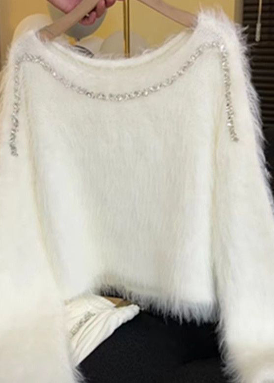 White Zircon Cozy Knit Short Sweater Spring