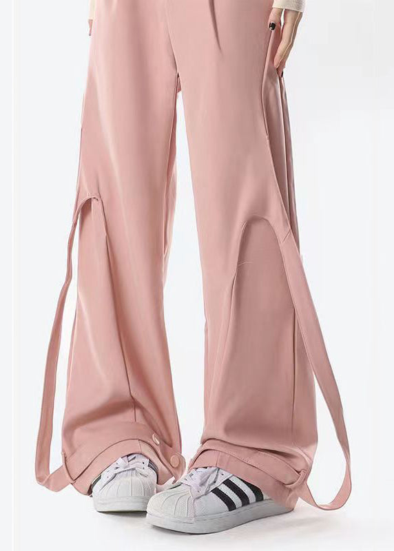 Original Design Pink Ribbon Patchwork Wide Leg Pants Spring