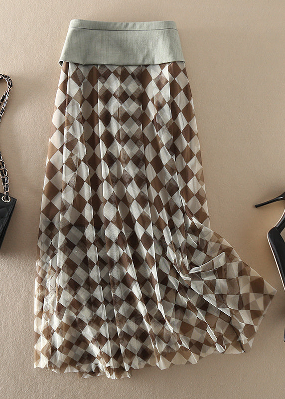 Natural High Waist Tulle Plaid Skirts Spring
