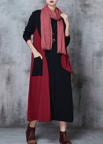 Colorblock Asymmetrical Patchwork Cotton Robe Dresses Spring