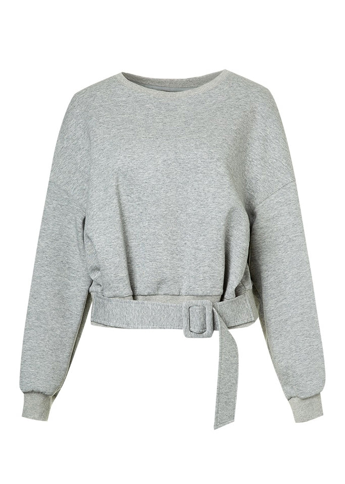 Grey Patchwork Sashes Sweatshirt Lantern Sleeve