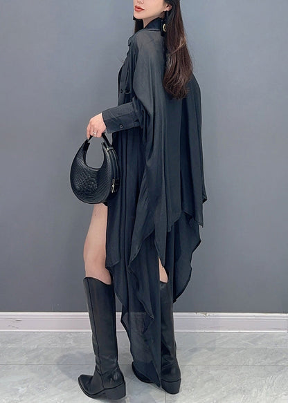 Black Maxi Shir Asymmetrical Button Fall