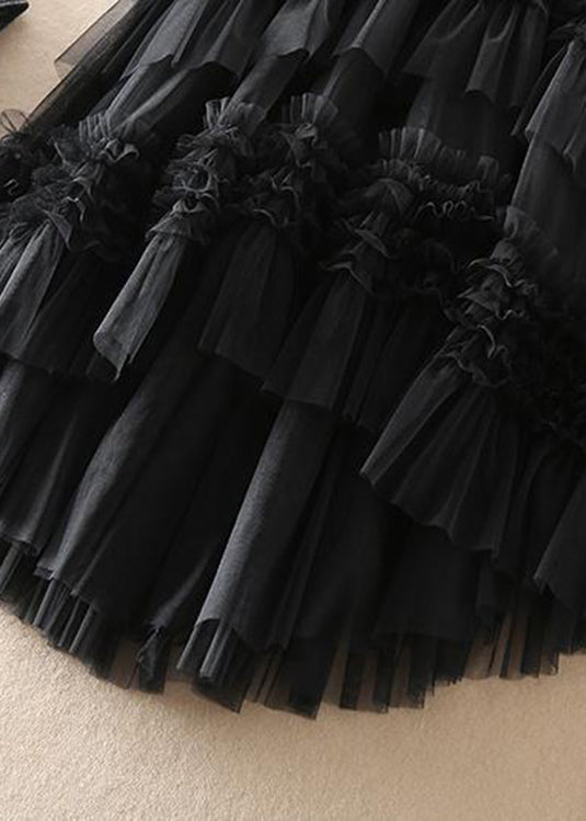 Khaki Asymmetrical Design Tulle Tiered Fall Skirt