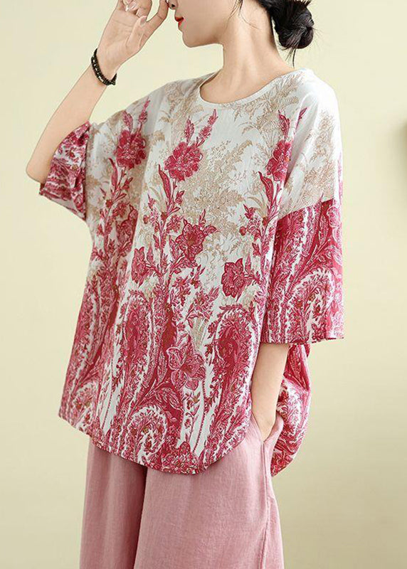 Pink Print Top Half Sleeve