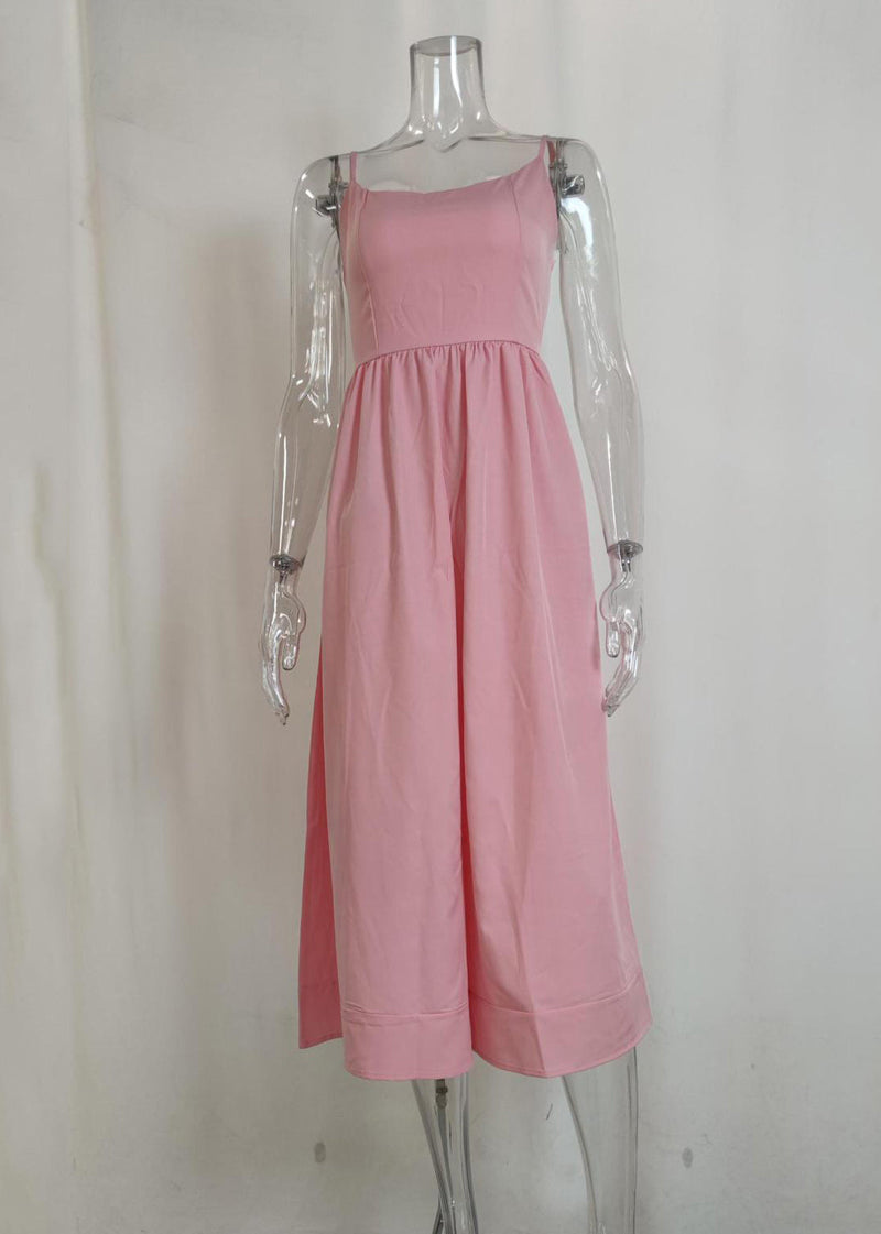 Pink Slash Neck Patchwork Maxi Spaghetti Strap Dress Sleeveless