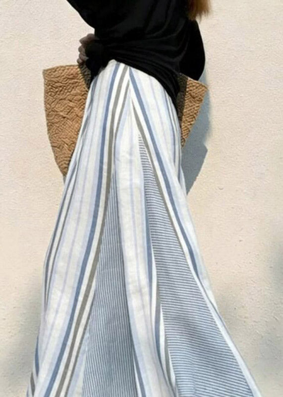 Blue Asymmetrical Striped a Line Skirts