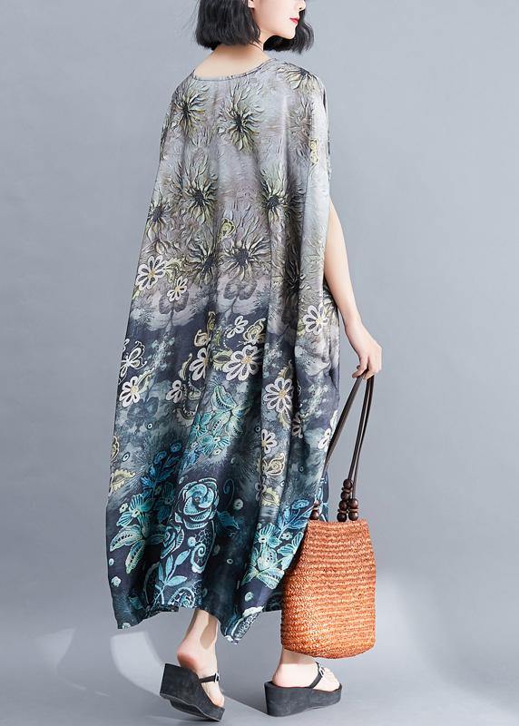 Gray Print Long O Neck Baggy Summer Dress