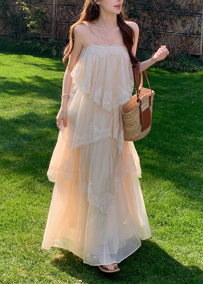 White Exra Large Hem Patchwork Lace Sundress Summer