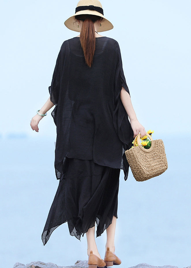 Black Asymmetrical Design Cotton Skirts Summer